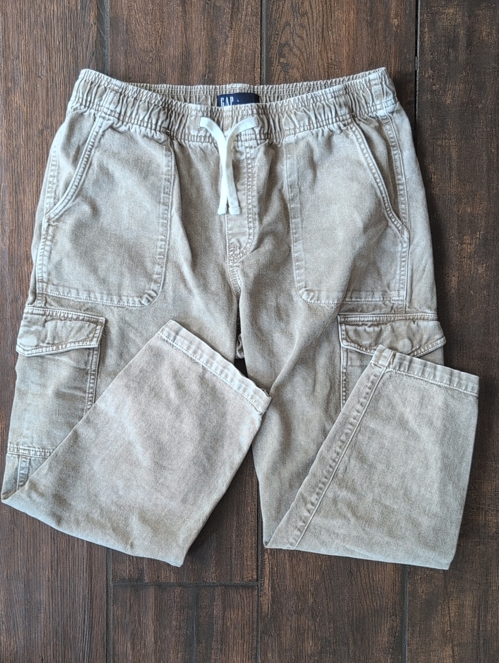 Gap Denim Easy Jean Khaki Pull On Cropped Cargo Pants - Women's Large